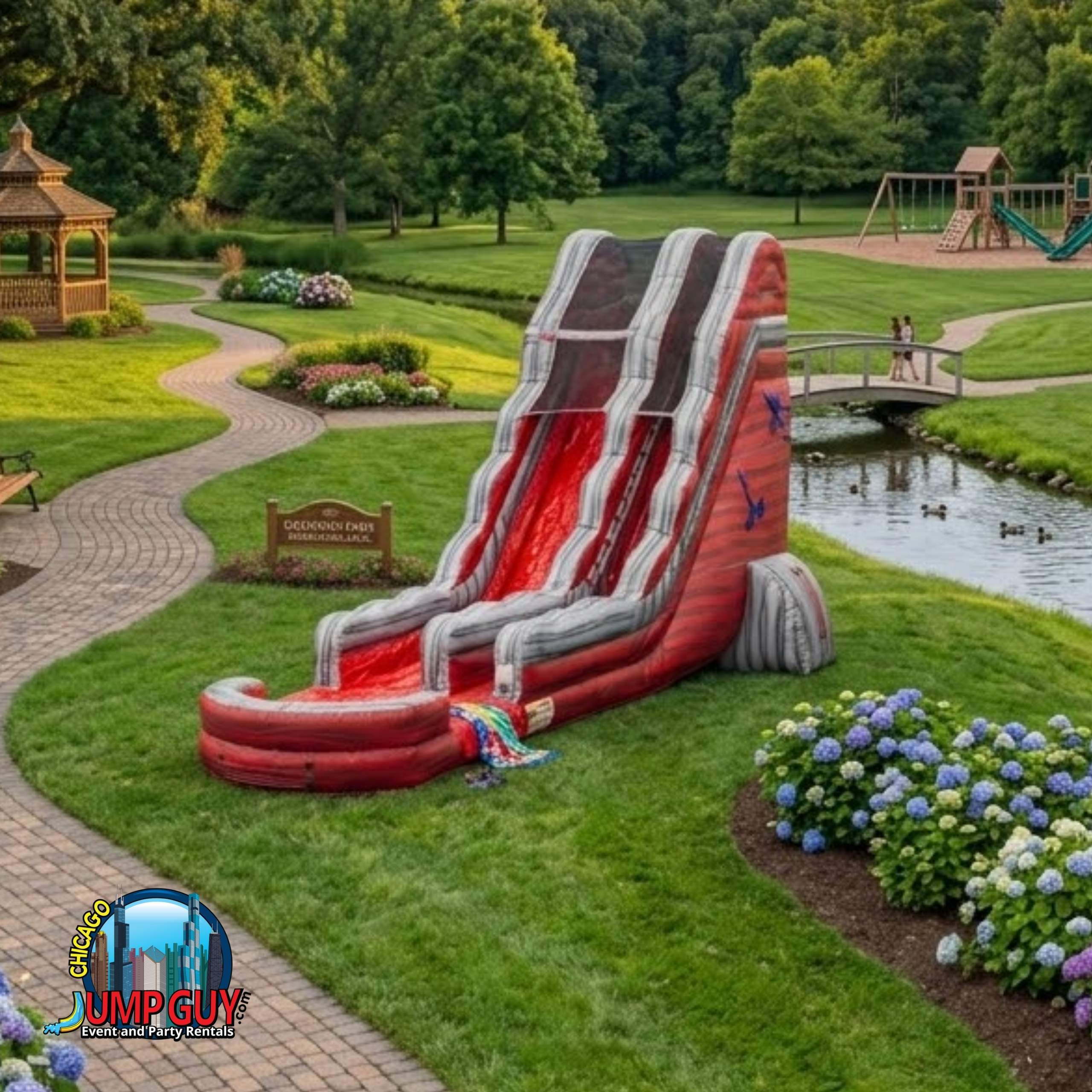 22-foot Red Rock Falls dual lane inflatable water slide rental for Naperville IL events