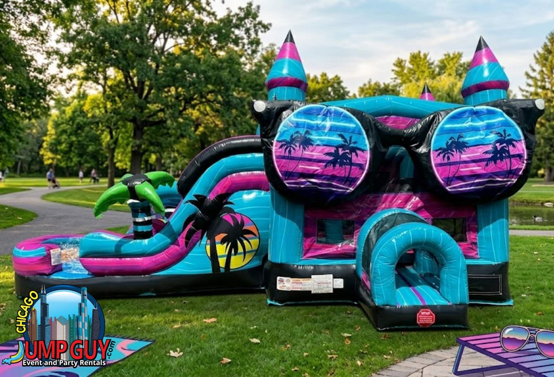 Bounce and slide combo inflatable rental with built-in splash pool for Naperville IL birthday parties