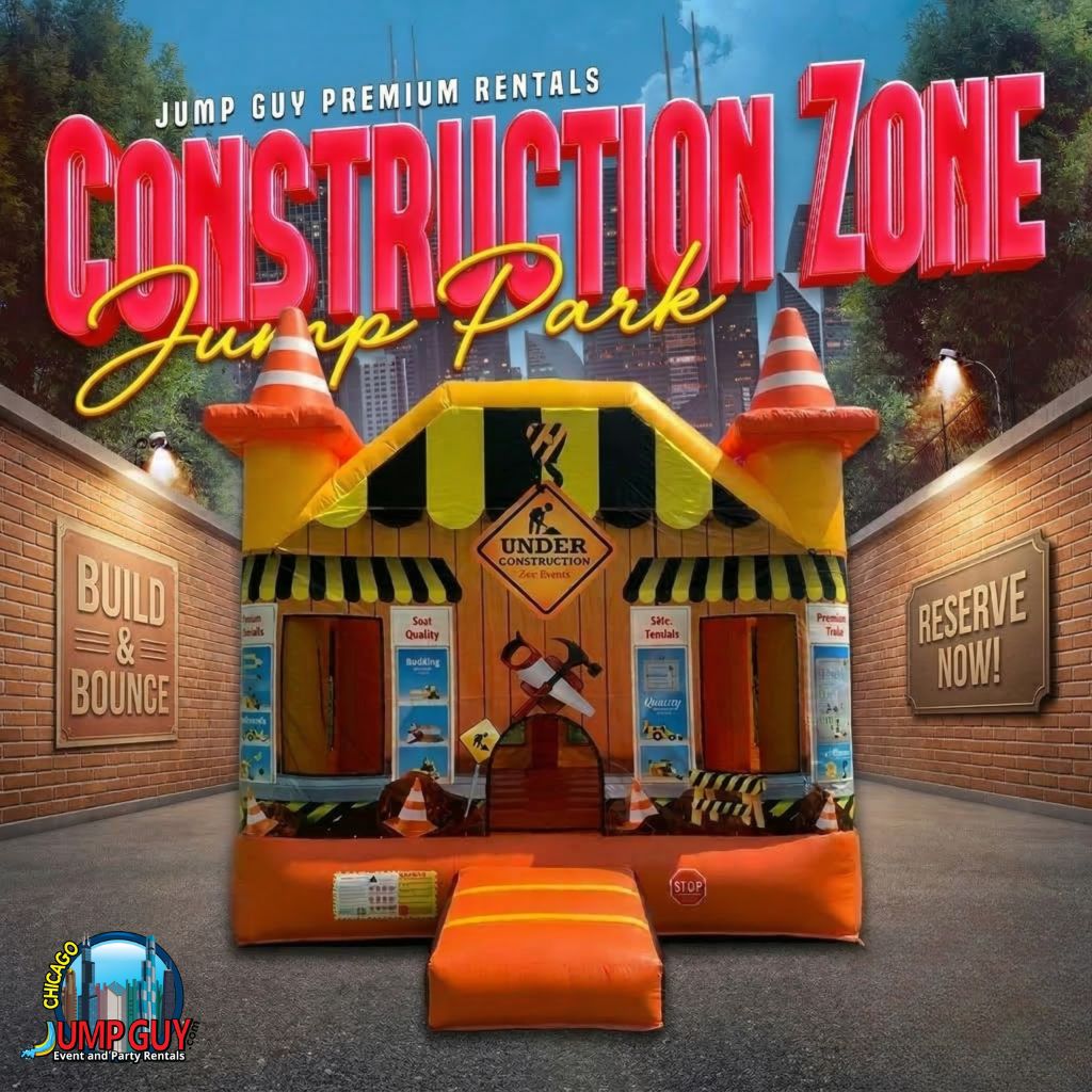 Construction Zone inflatable bounce house rental for Naperville IL backyard birthday parties in 60540 and 60563