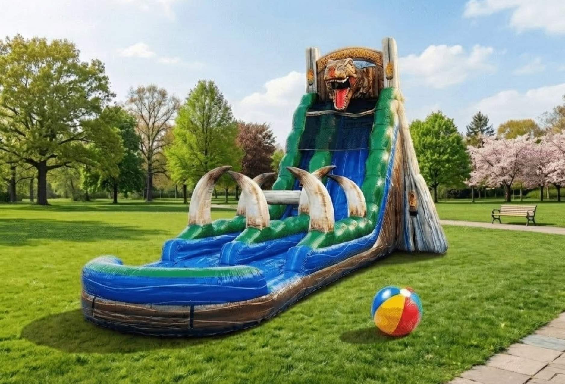 Dual lane racing inflatable water slide rental for Naperville IL park district events and school carnivals