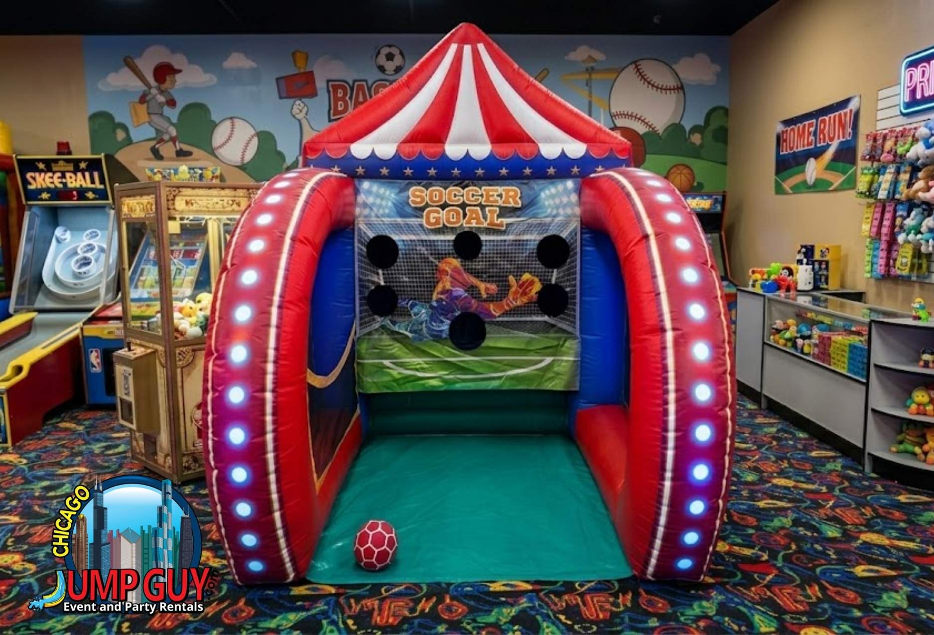 Inflatable baseball, basketball, and football carnival challenge games for Naperville IL school events and corporate picnics