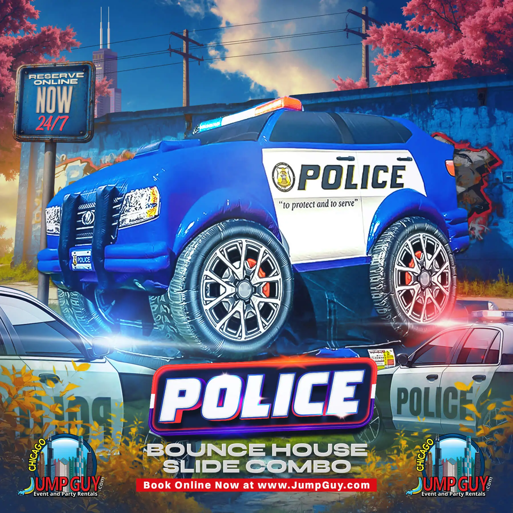 Police themed bounce house rental for birthday parties in Naperville IL