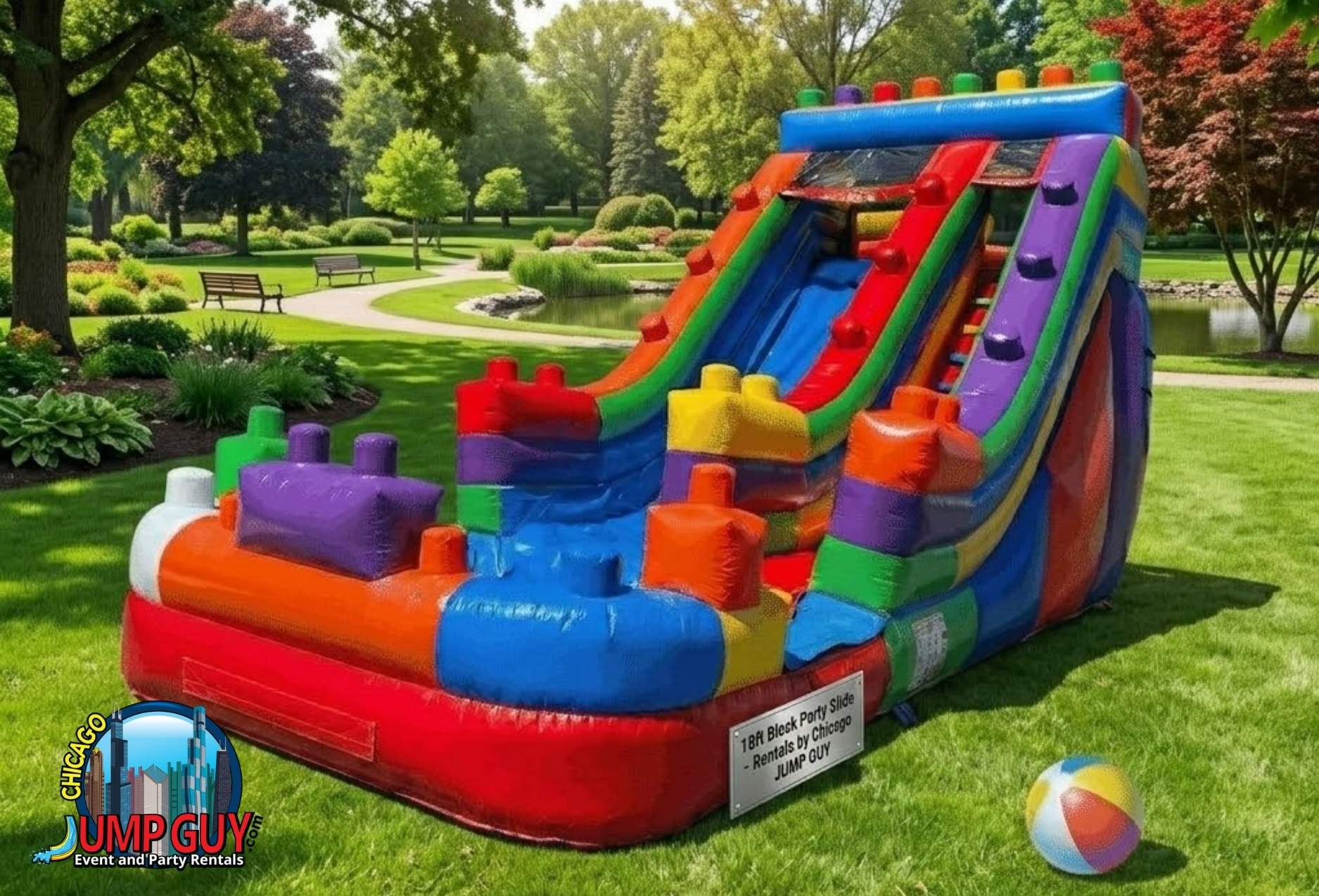 Single lane inflatable water slide rentals for Naperville IL residential backyards in ZIP codes 60540 and 60565