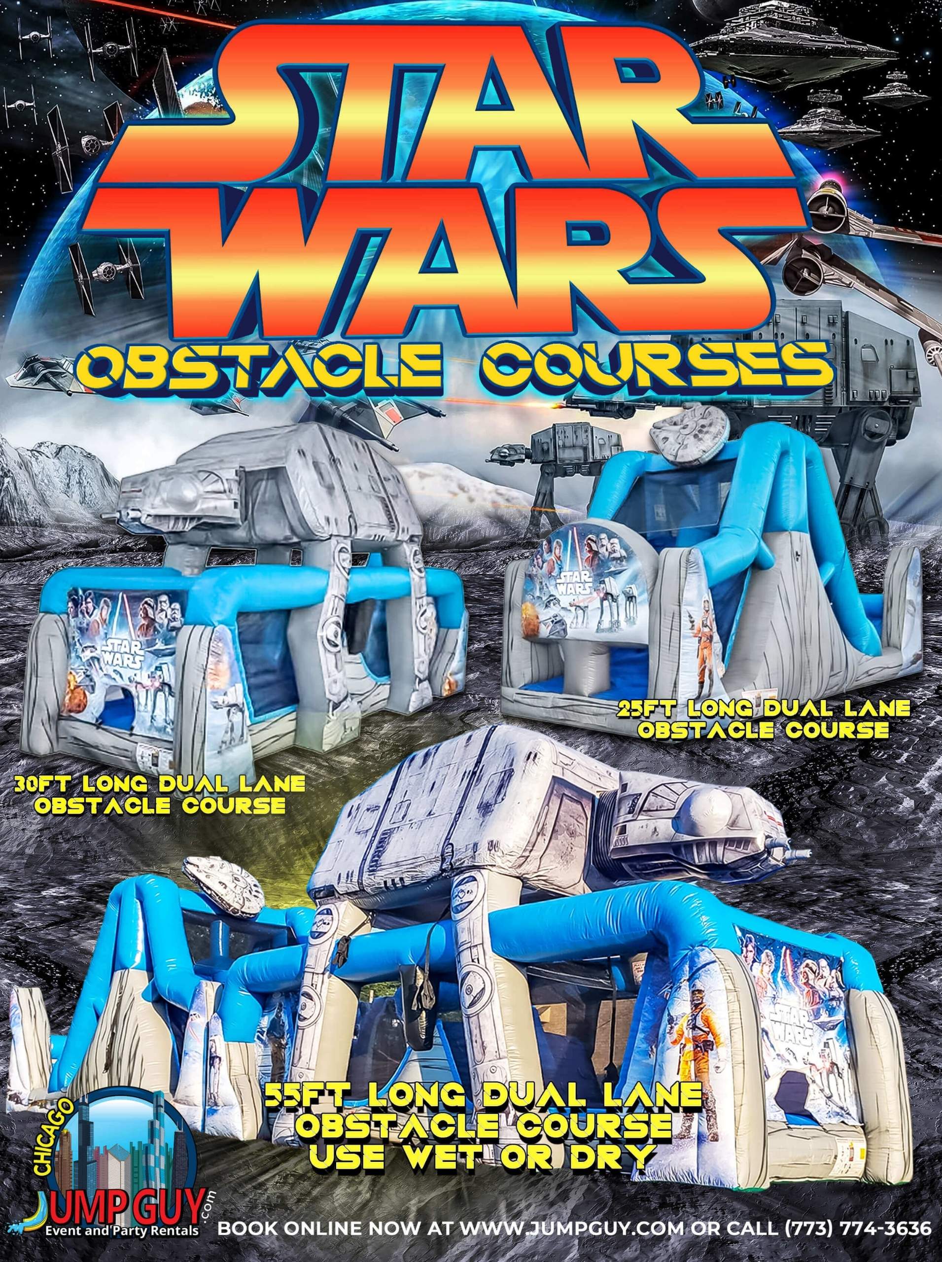 Star Wars themed inflatable obstacle course rental set up for a Naperville IL party or school event
