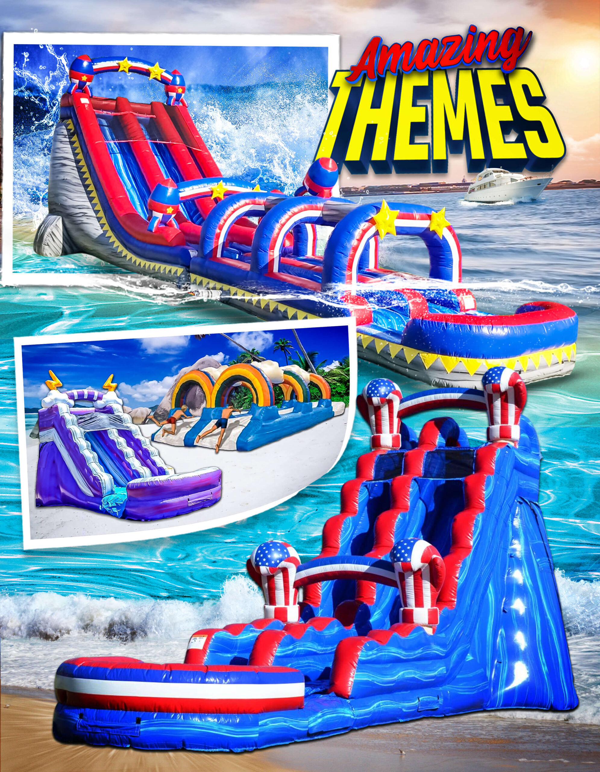 Themed inflatable water slides from Jump Guy Party Rentals meeting safety standards for Naperville IL events